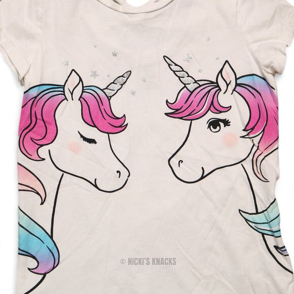 4/$20 - Carters Girls Short Sleeve Cotton T-Shirt White Unicorn Print Size 8 - Picture 3 of 8